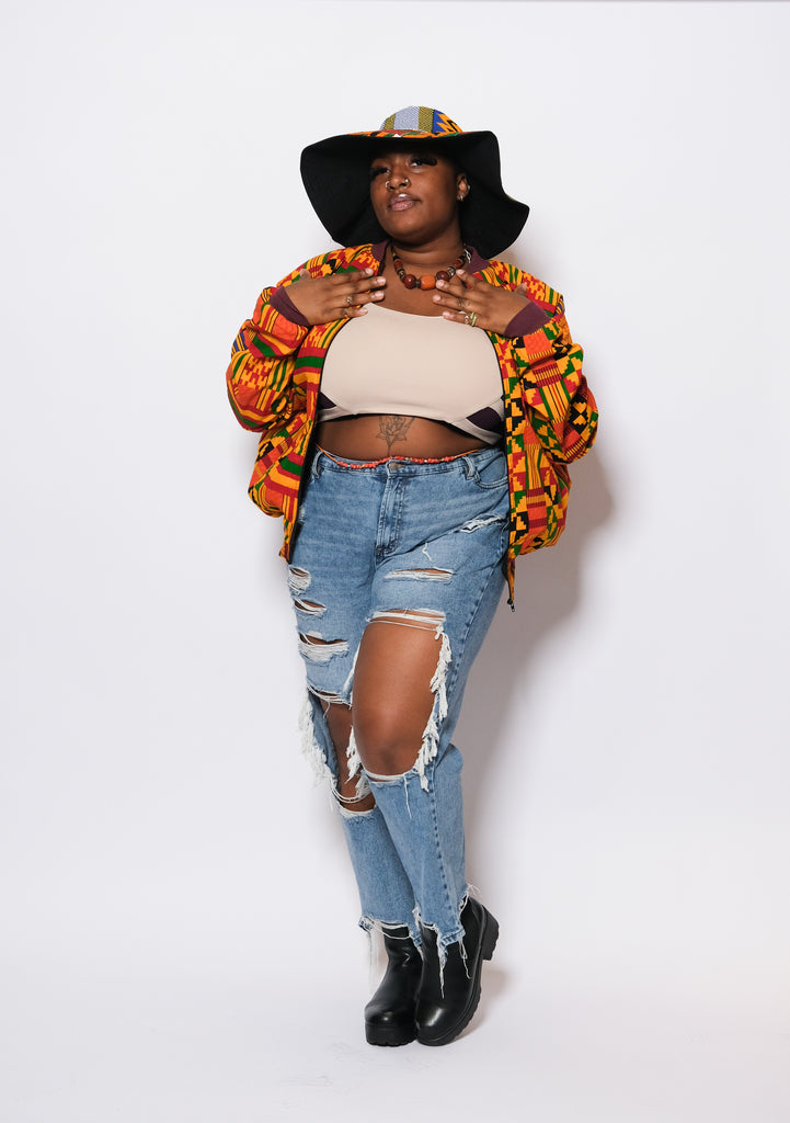 KIPEKEE African Print Kente Bomber Jacket With a Matching Summer Hat 