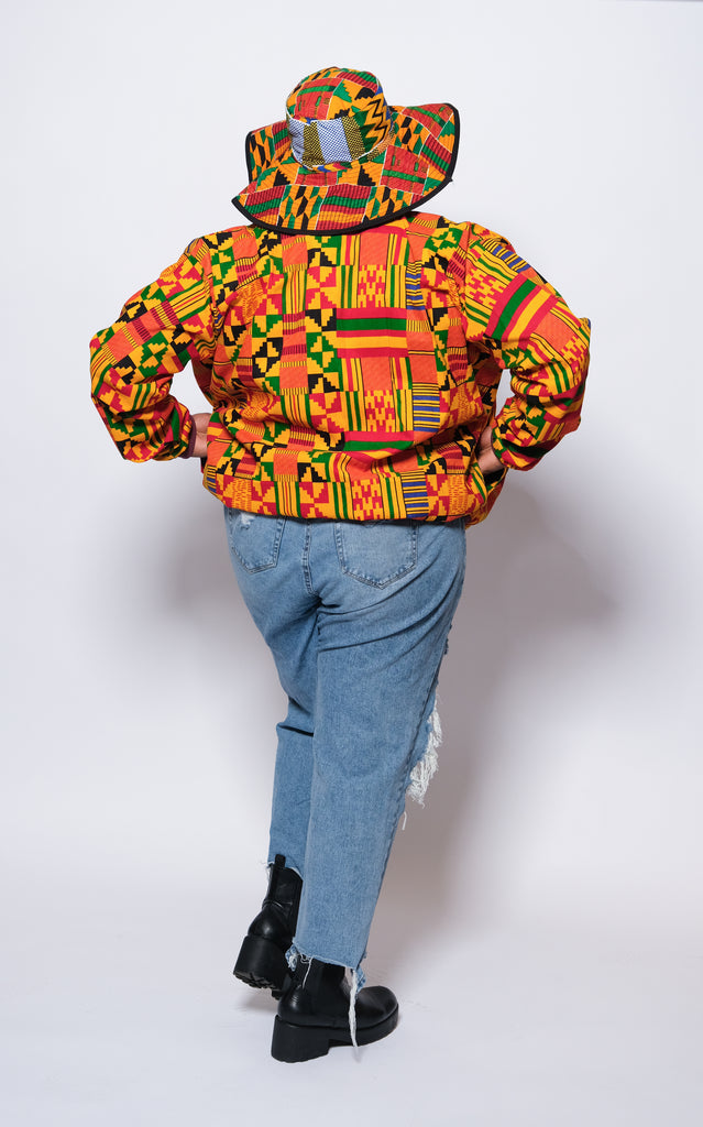 KIPEKEE African Print Kente Bomber Jacket With a Matching Summer Hat 