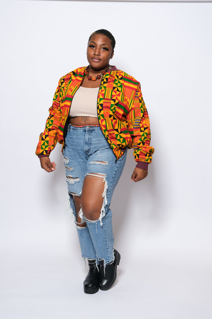 KIPEKEE African Print Kente Bomber Jacket 