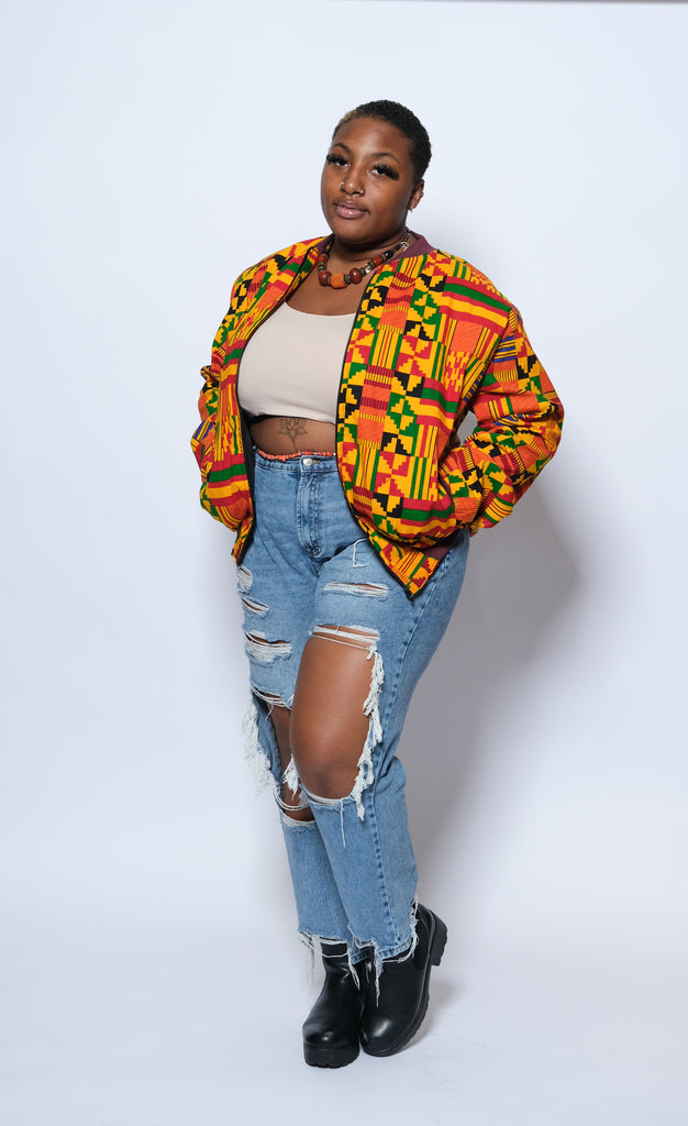 KIPEKEE African Print Kente Bomber Jacket 