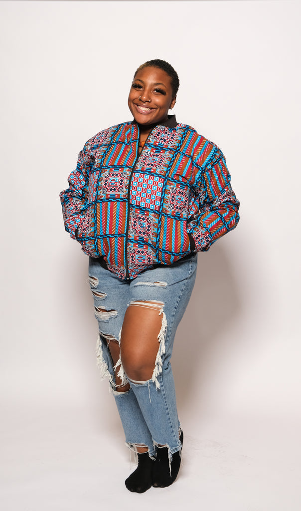 UBORA Blue Shade Kente Bomber Jacket 