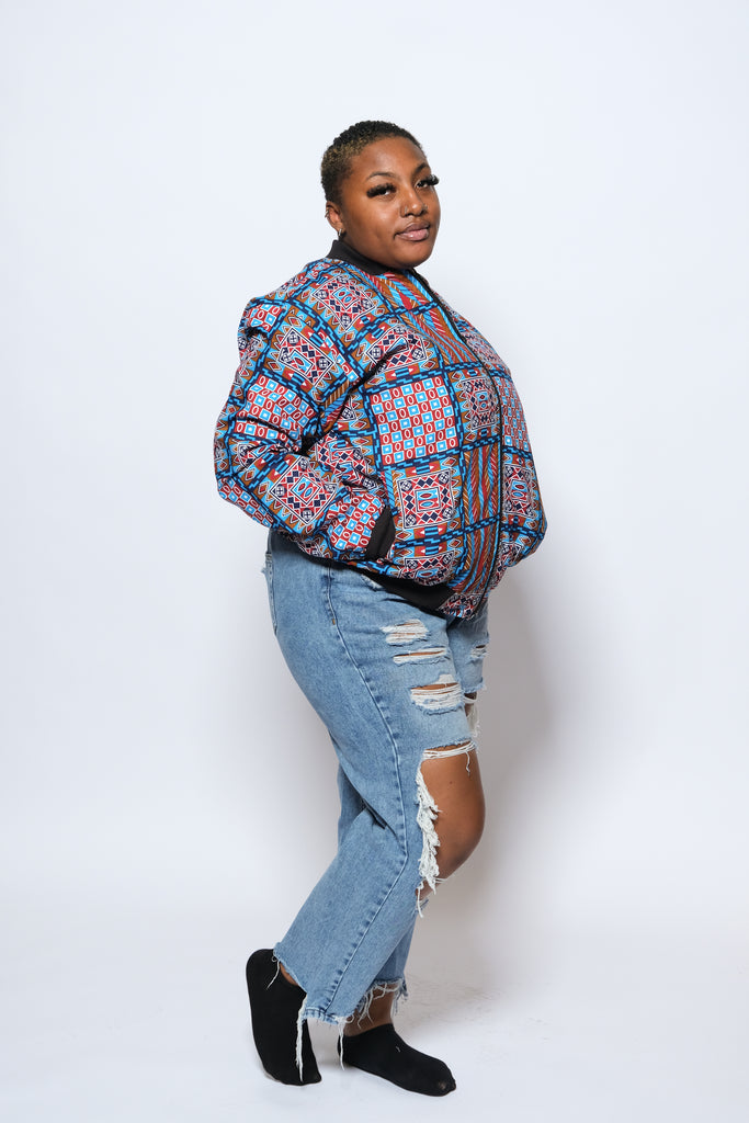 UBORA Blue Shade Kente Bomber Jacket 