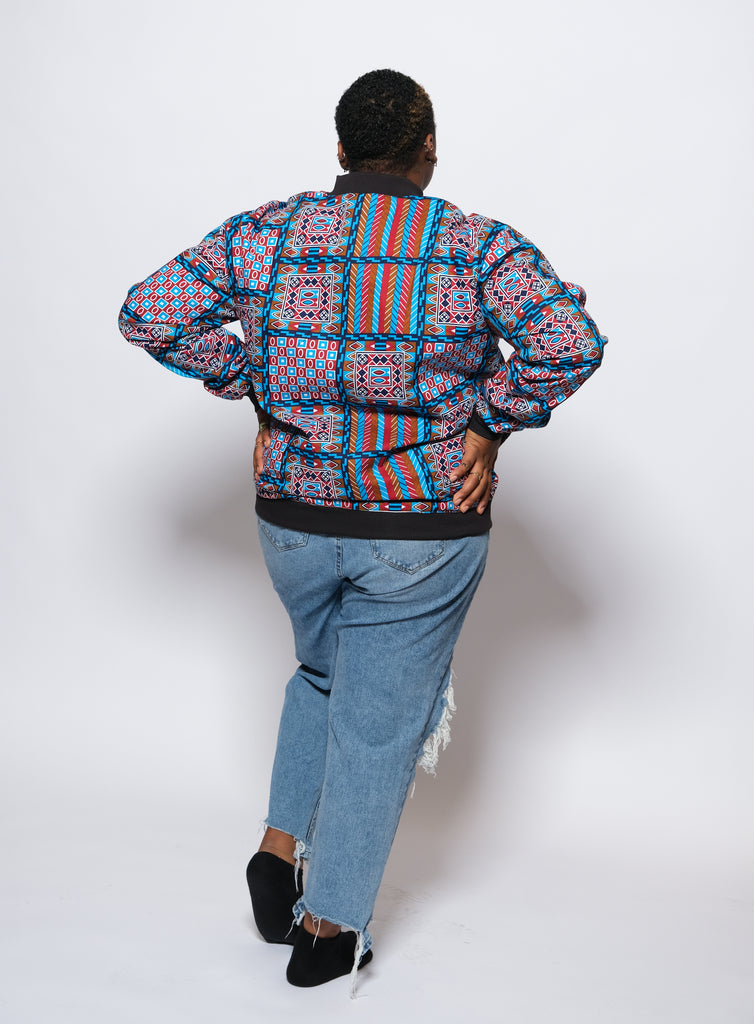 UBORA Blue Shade Kente Bomber Jacket 