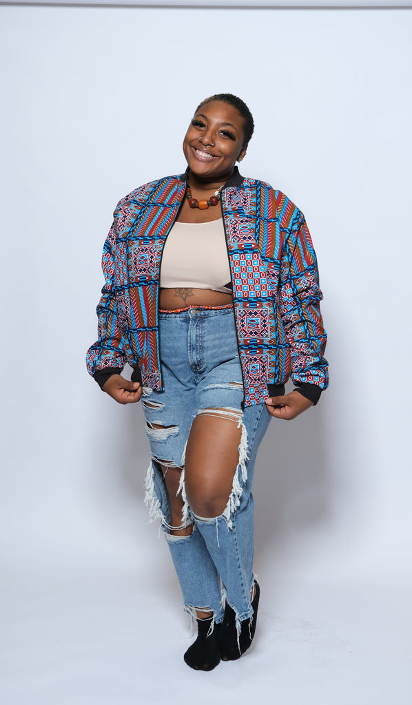 UBORA Blue Shade Kente Bomber Jacket 