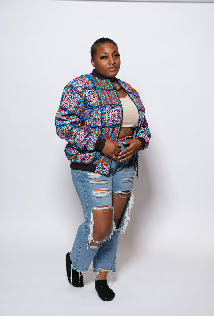 UBORA Blue Shade Kente Bomber Jacket 