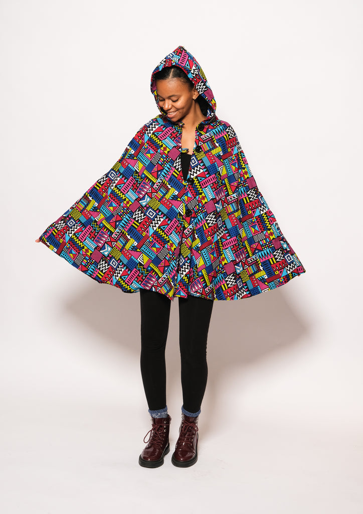 Hooded Ankara Poncho/Cape 