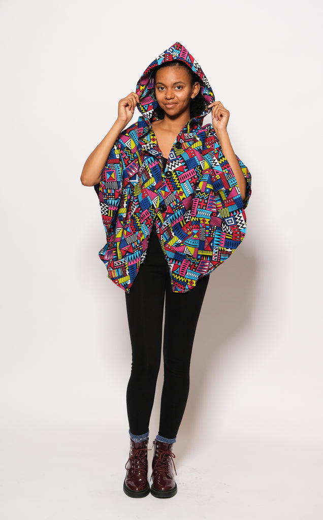 Hooded Ankara Poncho/Cape 