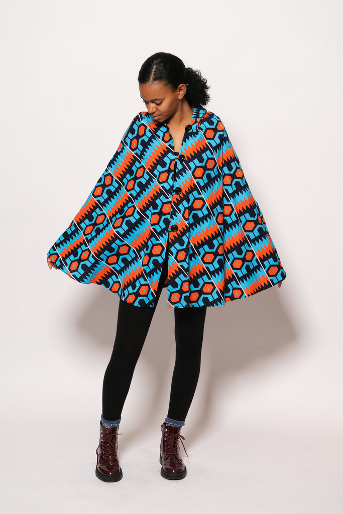 Hooded Ankara Poncho/Cape 