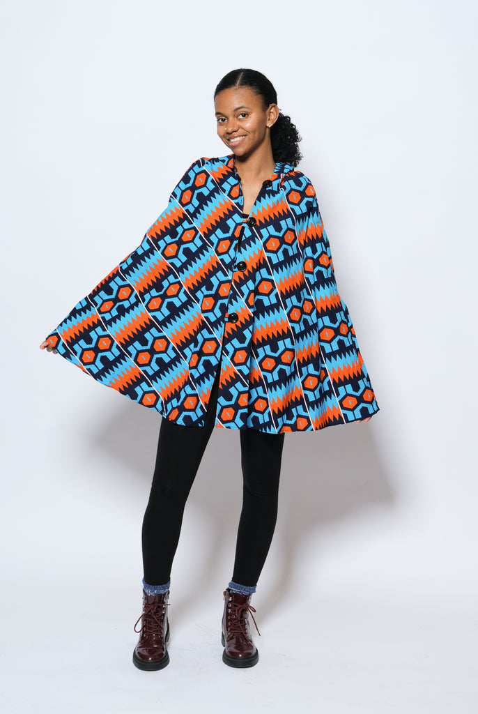 Hooded Ankara Poncho/Cape 