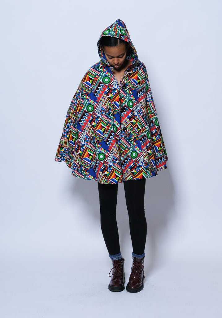 Hooded Ankara Poncho/Cape 