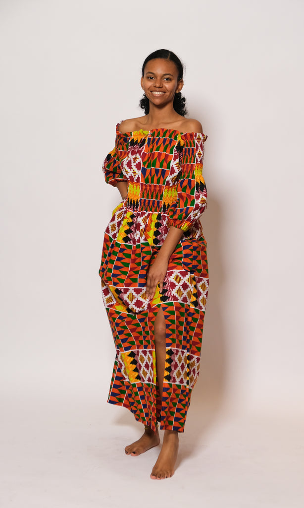 Flared Kente Long Dress 