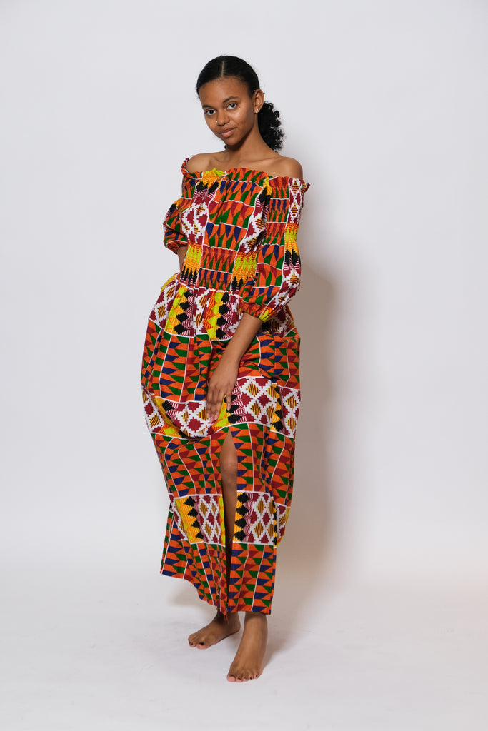 Flared Kente Long Dress 