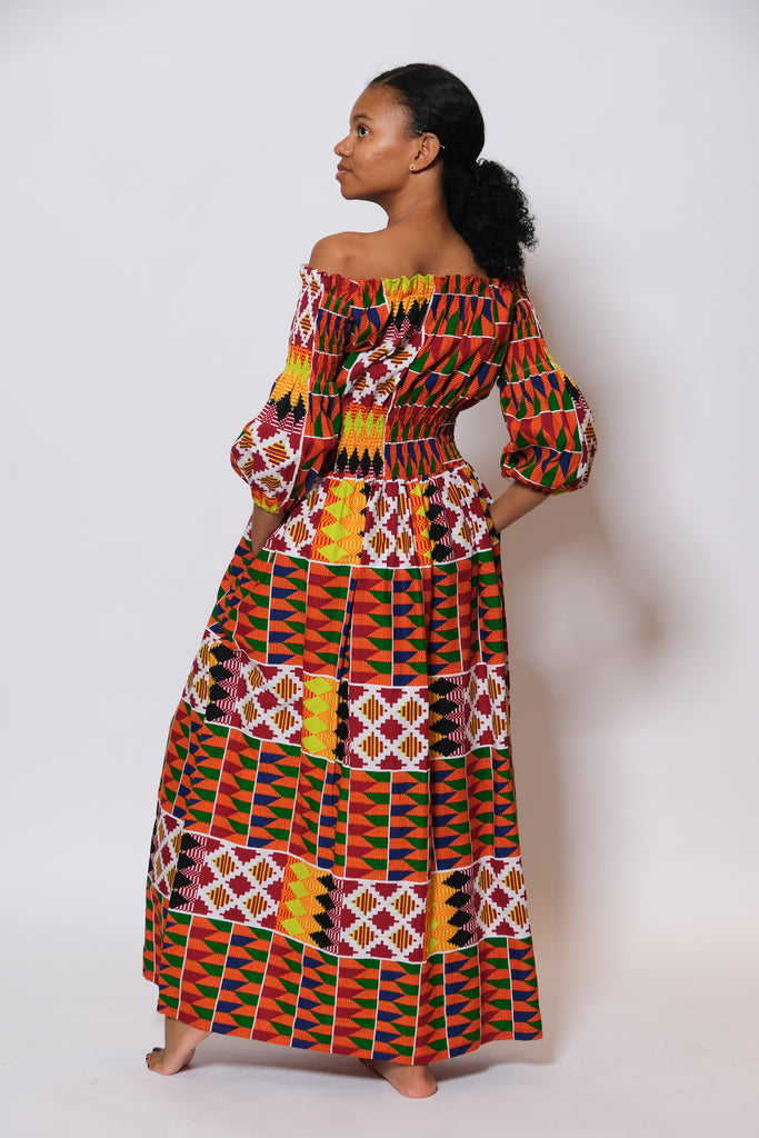 Flared Kente Long Dress 