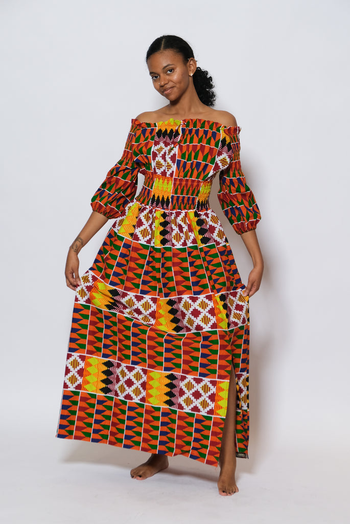 Flared Kente Long Dress 