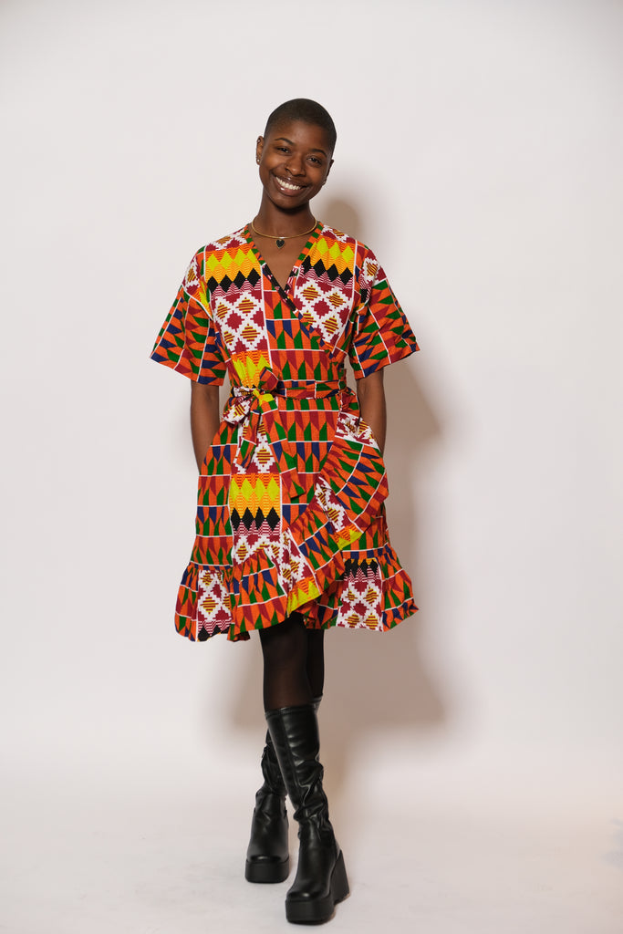 MARIDADI Wrap-around Kente Dress 