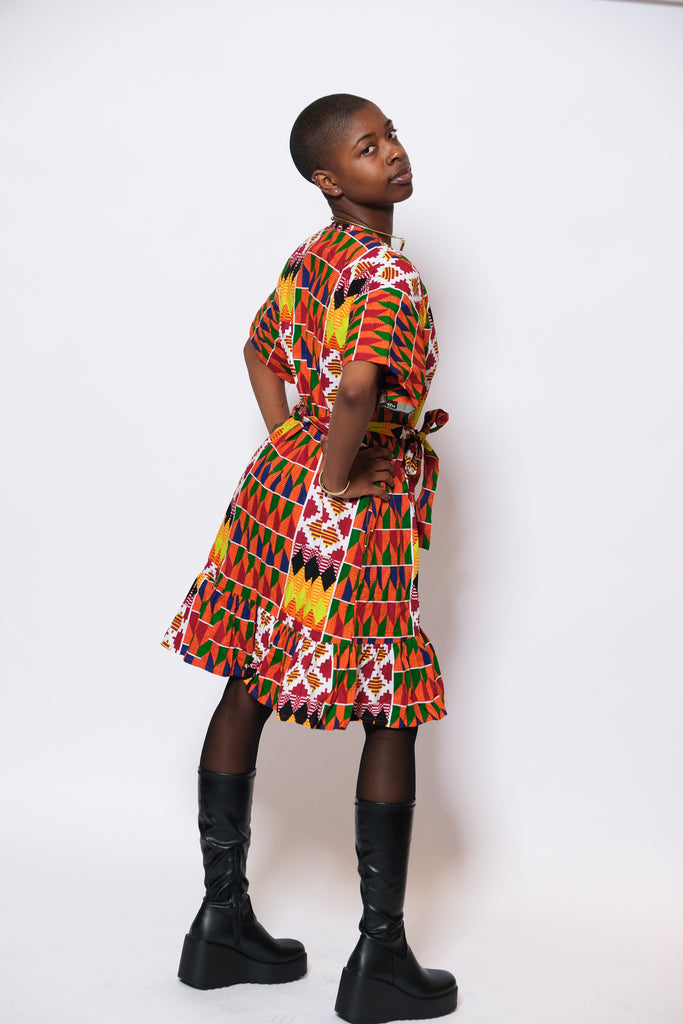 MARIDADI Wrap-around Kente Dress 