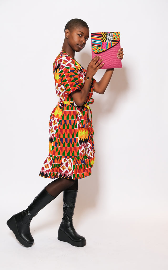 MARIDADI Wrap-around Kente Dress 