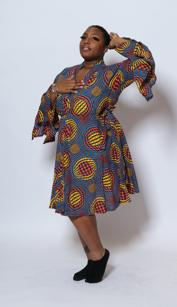 MREMBO Mid-Length Ankara Wrap Dress 