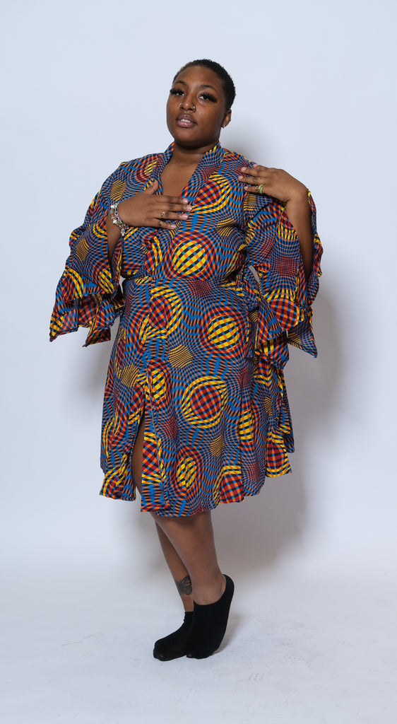 MREMBO Mid-Length Ankara Wrap Dress 