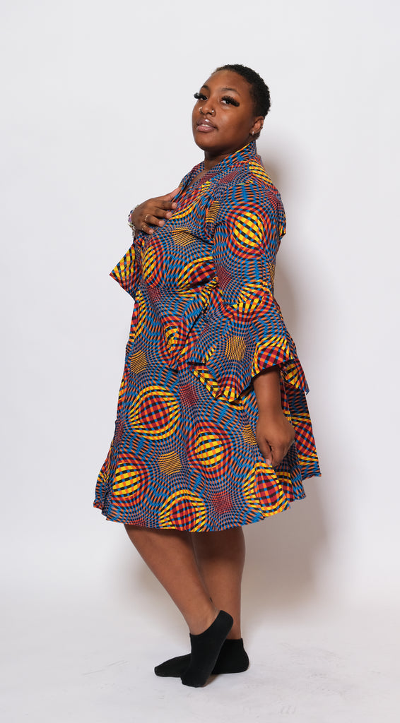 MREMBO Mid-Length Ankara Wrap Dress 