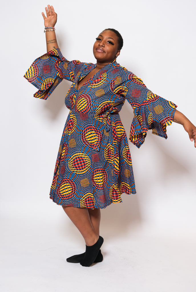 MREMBO Mid-Length Ankara Wrap Dress 