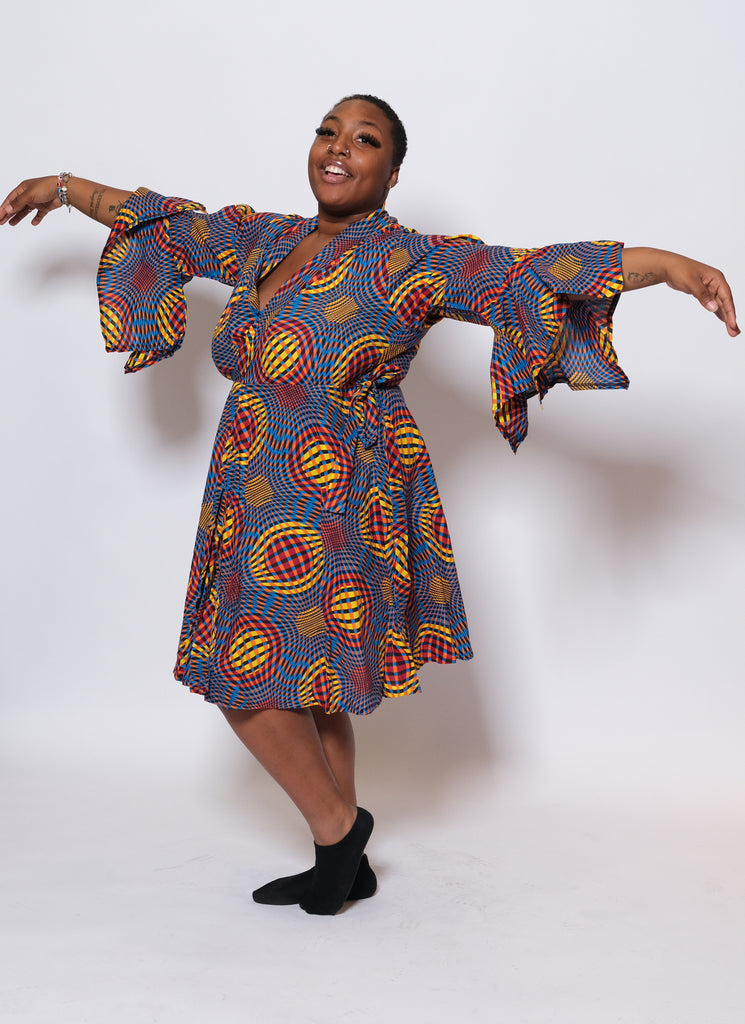 MREMBO Mid-Length Ankara Wrap Dress 