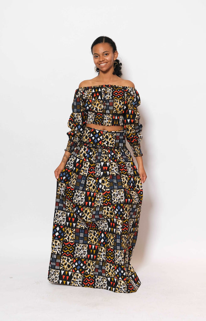 Ankara Crop Top and Long Skirt-Matching Set 