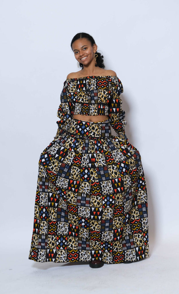 Ankara Crop Top and Long Skirt-Matching Set 