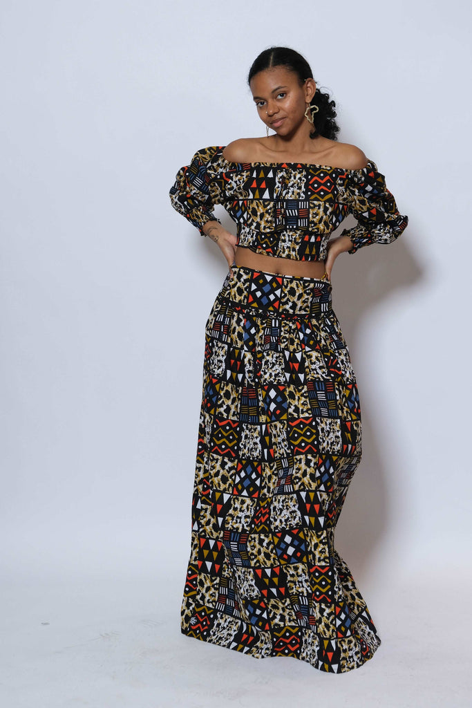 Ankara Crop Top and Long Skirt-Matching Set 