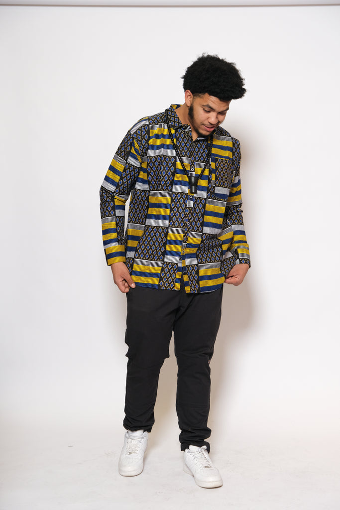 Men Ankara Long Sleeve Bottom-Up 