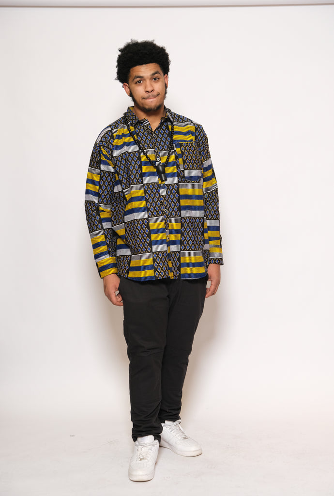 Men Ankara Long Sleeve Bottom-Up 