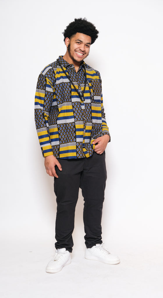 Men Ankara Long Sleeve Bottom-Up 