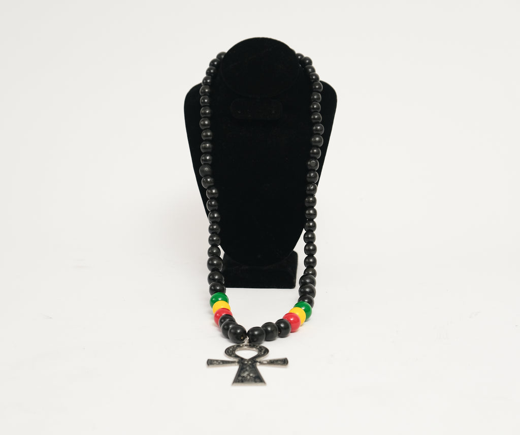 Roots Beads Necklace with Ankh Pendent 