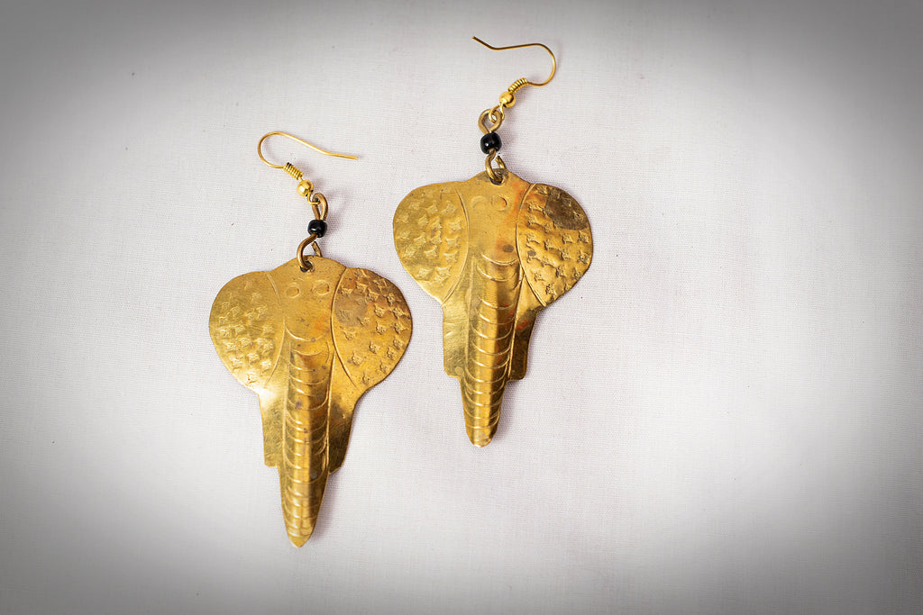 Elephant Face Brass Earrings 