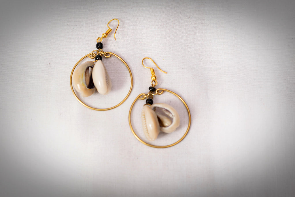 Cowrie Shell and Brass Earrings 